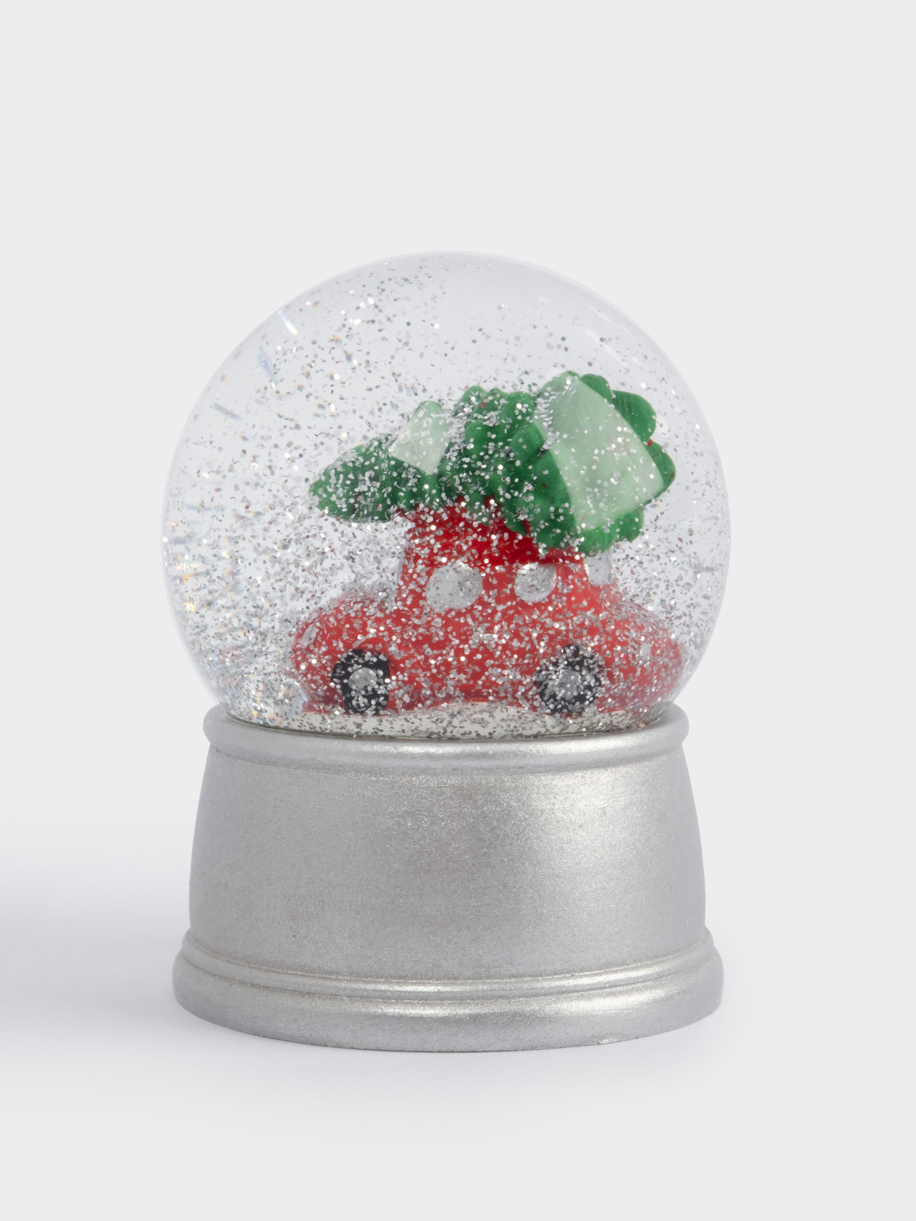 Снежный шар, 7 см, с подсветкой, стекло/полирезин, серебристый, Машина с елкой, New year