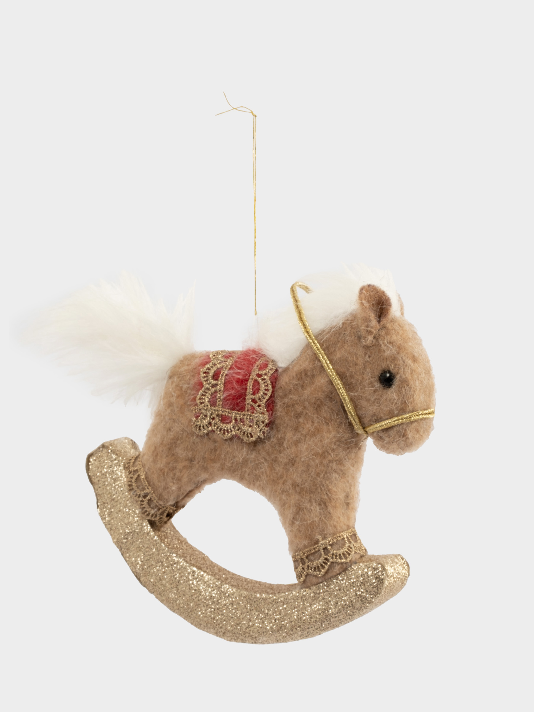 Игрушка елочная, 17 см, пенопласт/полиэстер, бежево-красная, Лошадка-качалка, New year