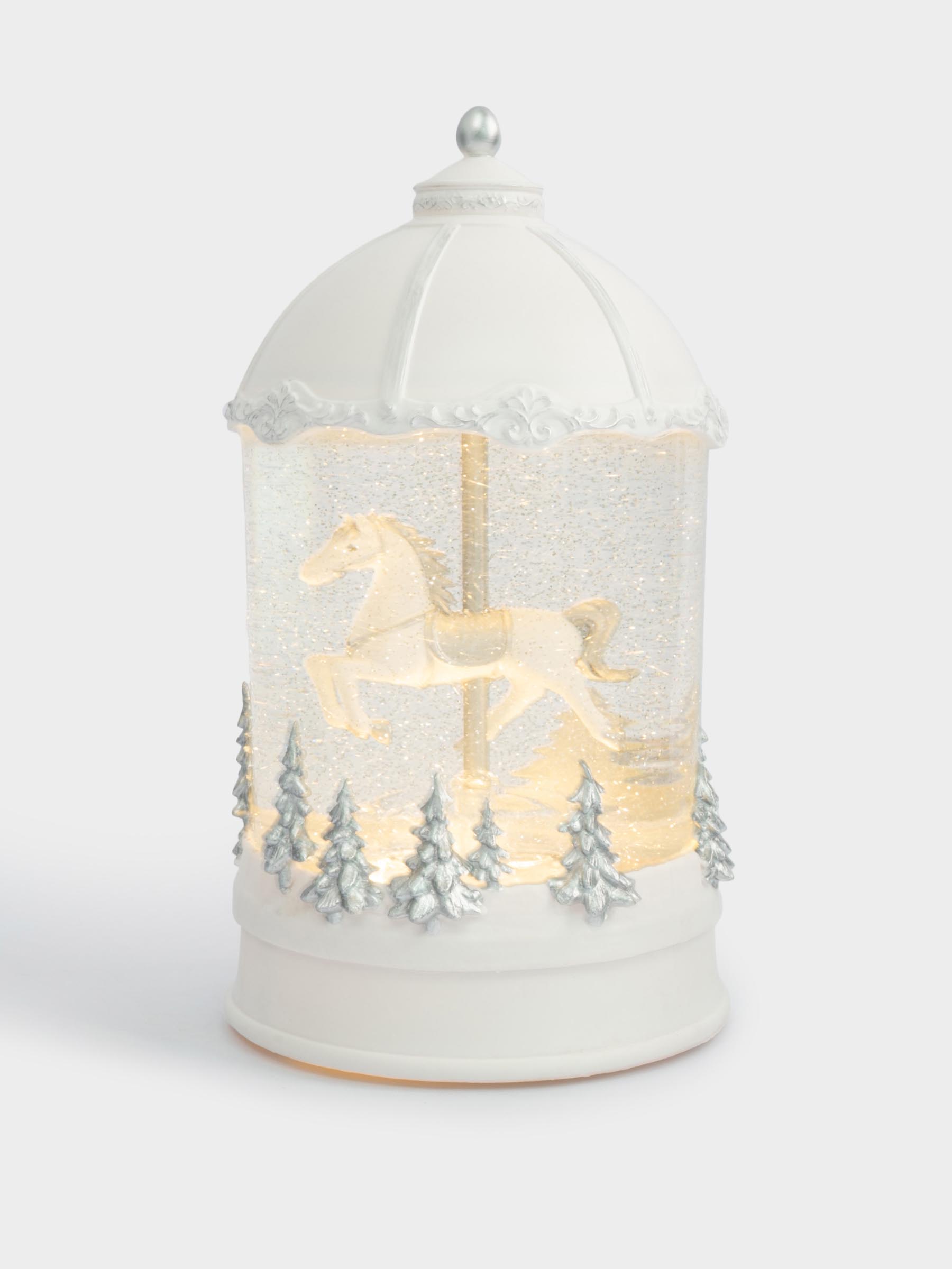 Снежный фонарь, 20 см, с подсветкой, пластик, белый, Лошадь под куполом, Horse