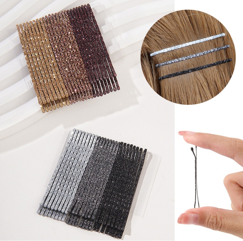 Невидимки для волос блестящие, Набор 24 штуки, длина 5 см.