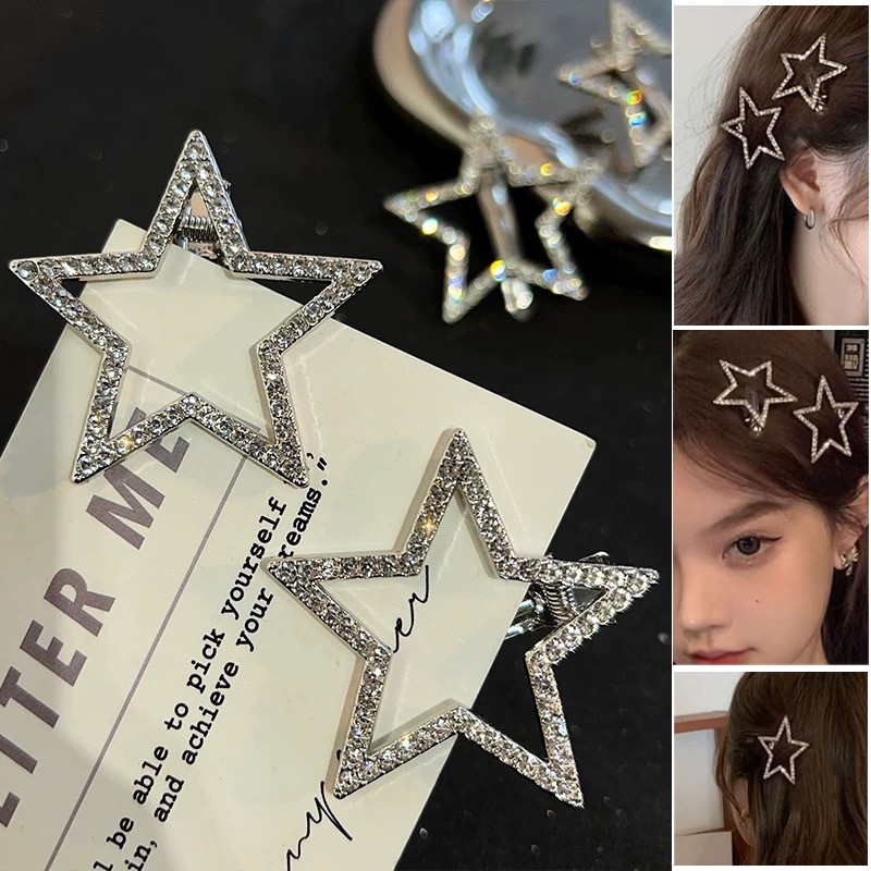 Заколки Звездочки сияющие со стразами металлические, 2 штуки.