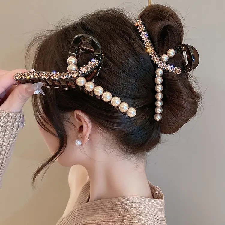 Краб для волос петелька со Стразами и Бусинами, 13 см.