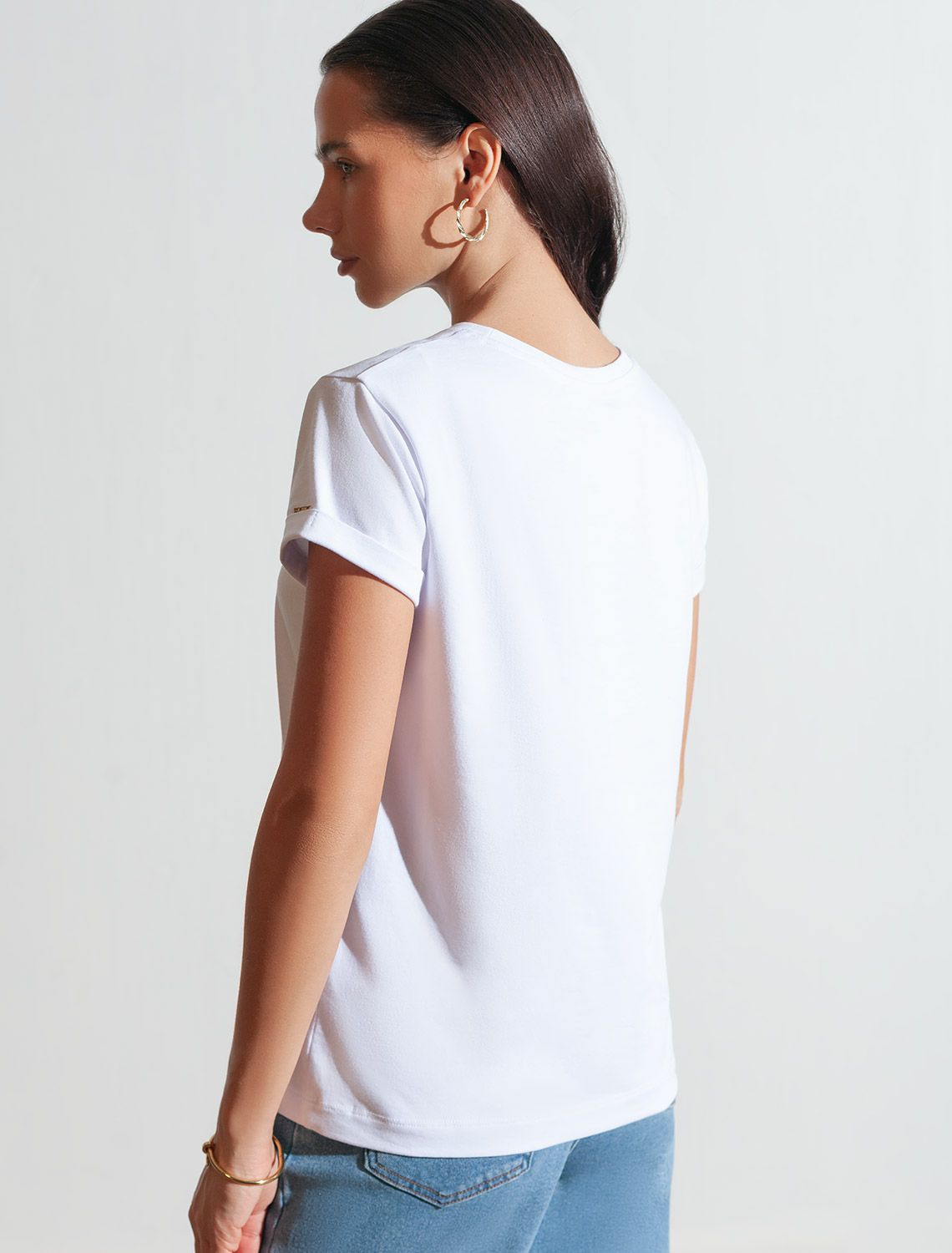 Свободная футболка с принтом из премиального хлопка с эластаном D49.146 белый_care