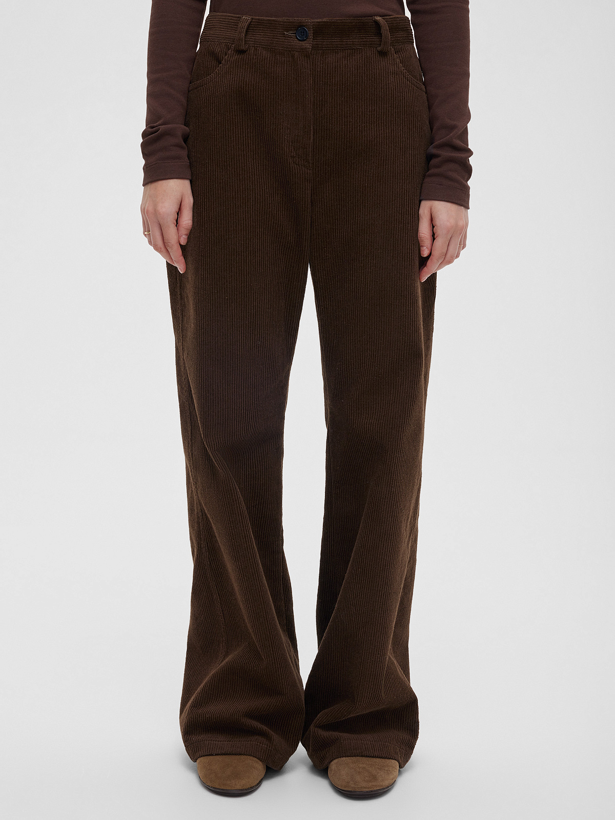 Брюки клеш из вельвета 0131, коричневый