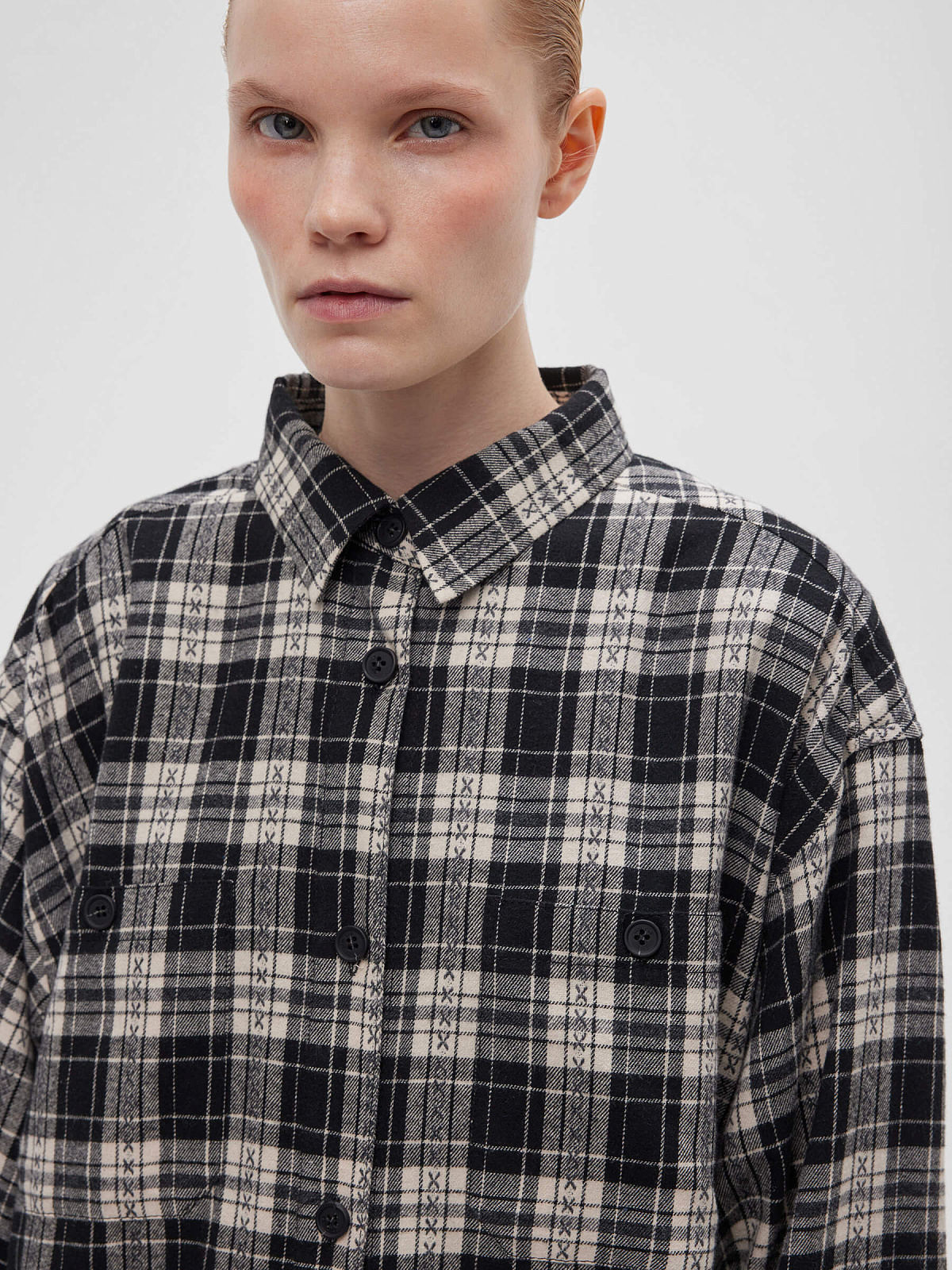 Рубашка фланелевая оверсайз 0121, черный