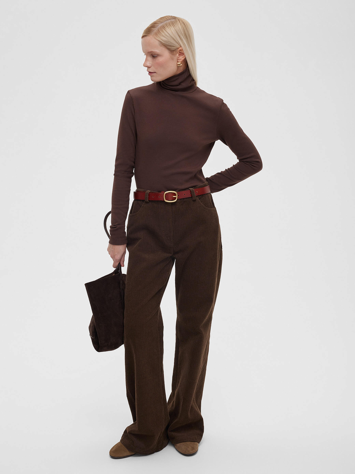 Брюки клеш из вельвета 0131, коричневый
