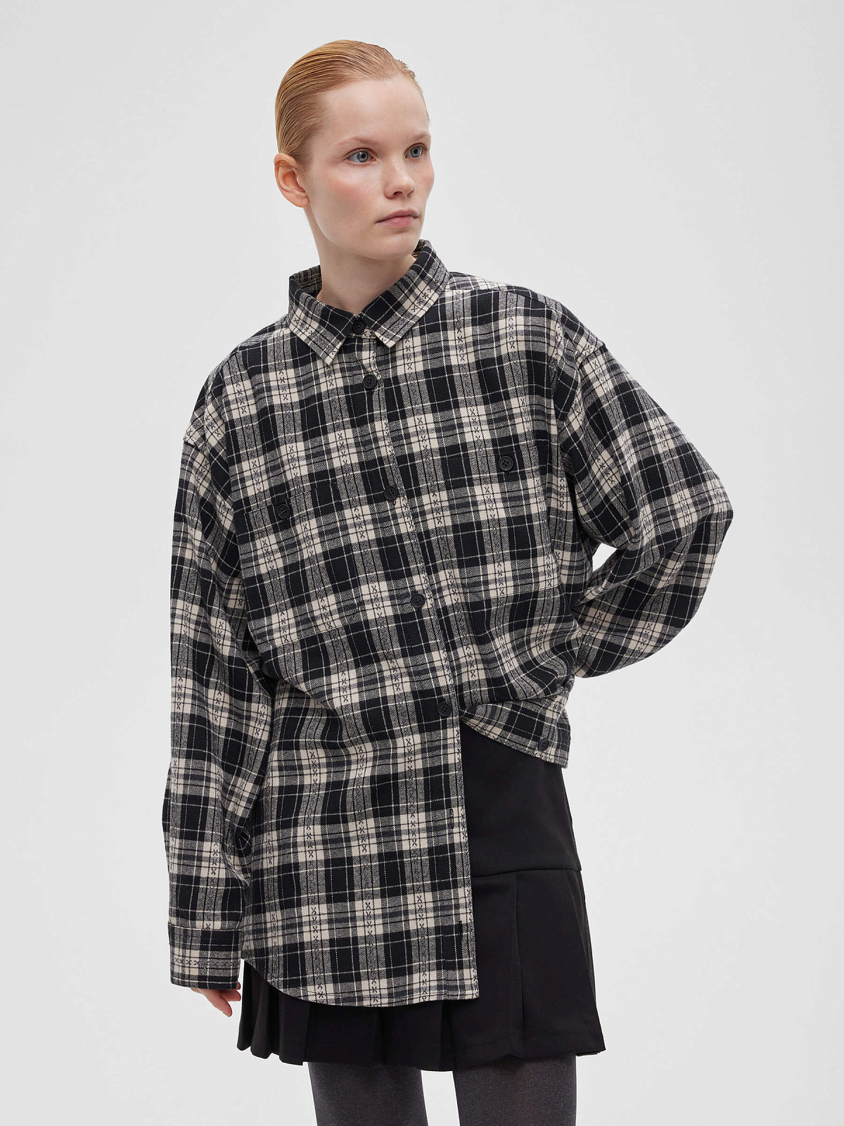 Рубашка фланелевая оверсайз 0121, черный