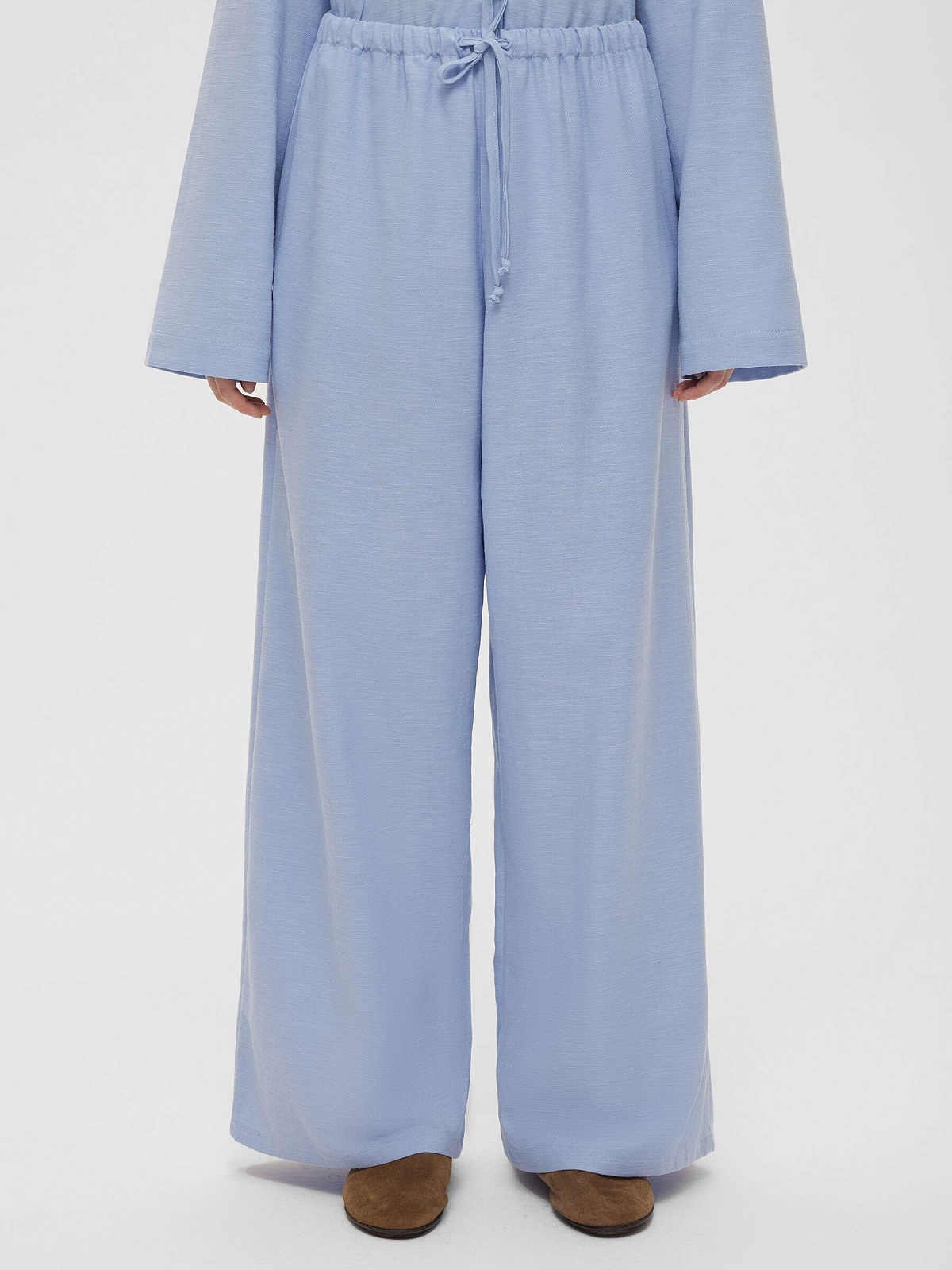 2463р4925рБрюки из льняной ткани на резинке 0178, голубой