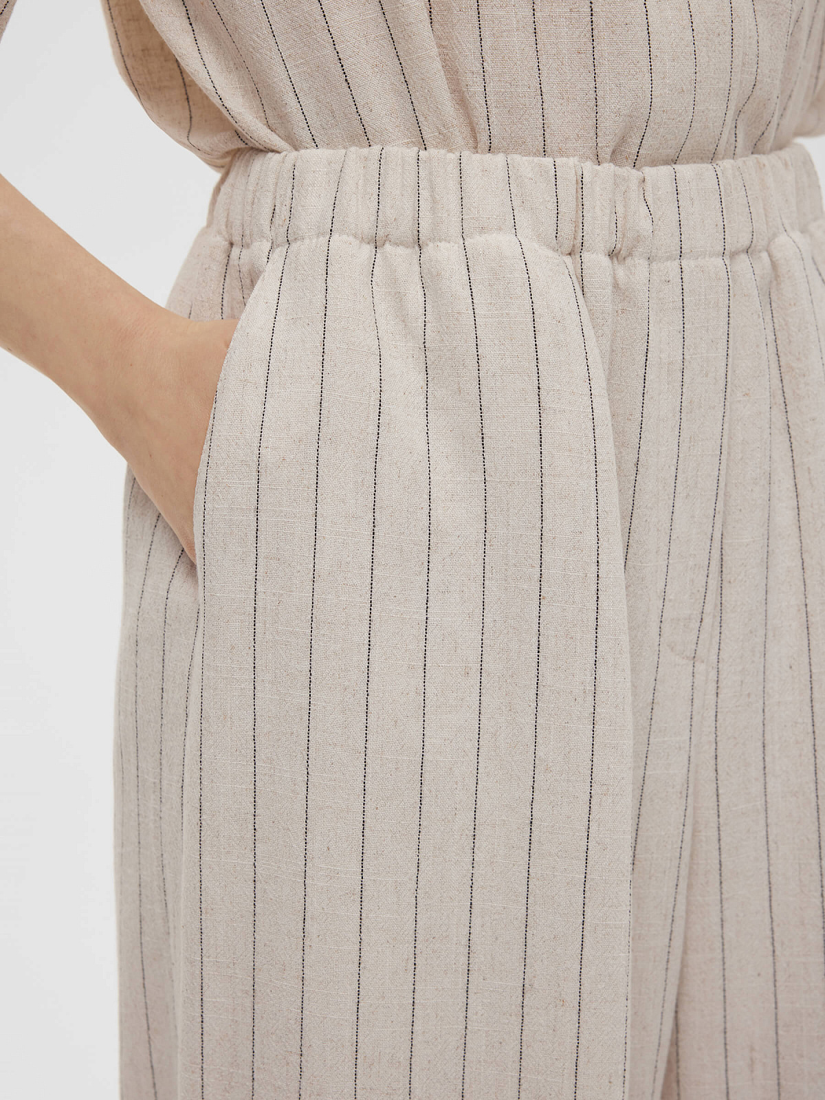 1970р4925рБрюки льняные на резинке в полоску, молочный