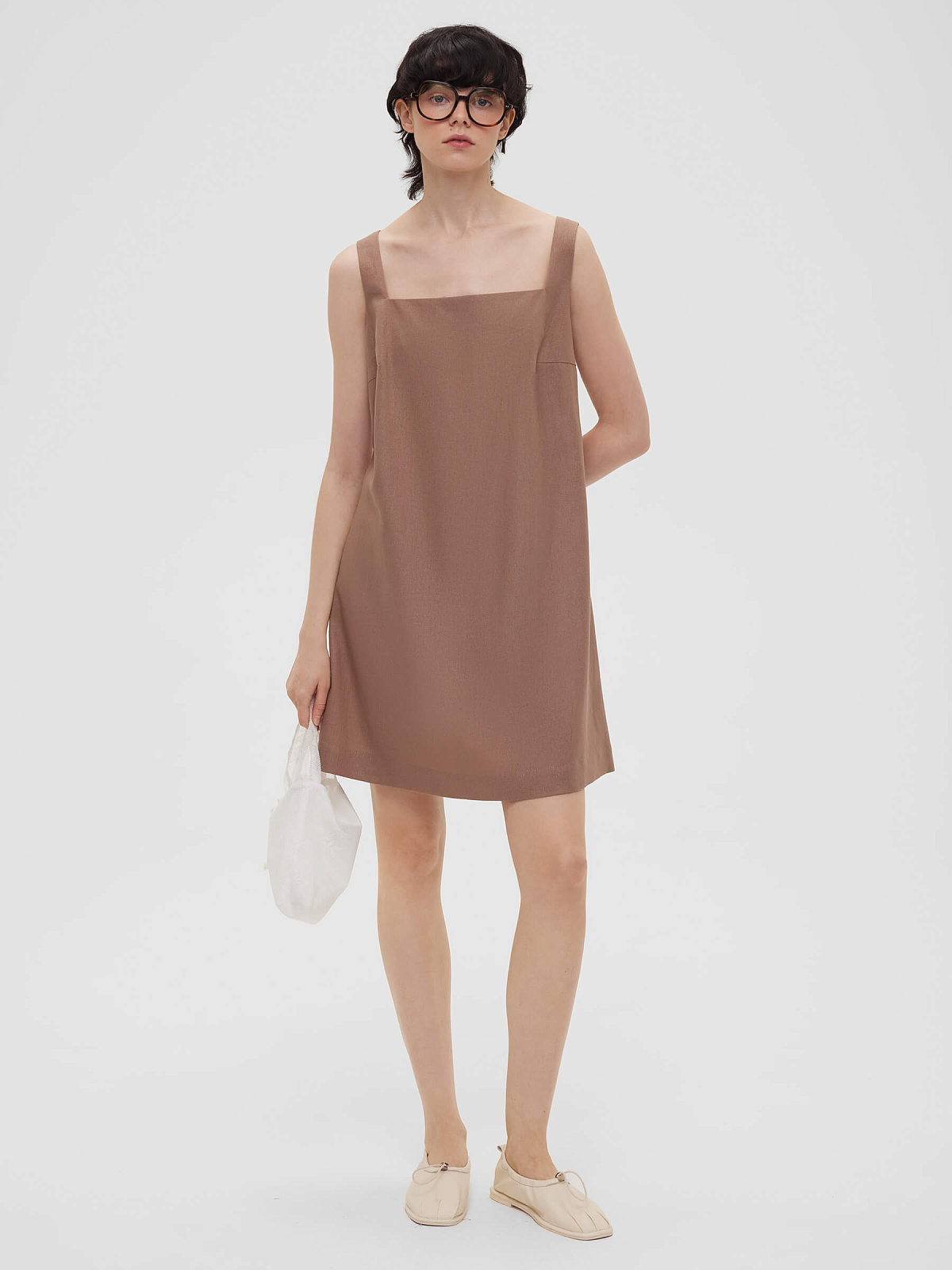 2463р4925рПлатье мини из льняной ткани 0191, светло-коричневый