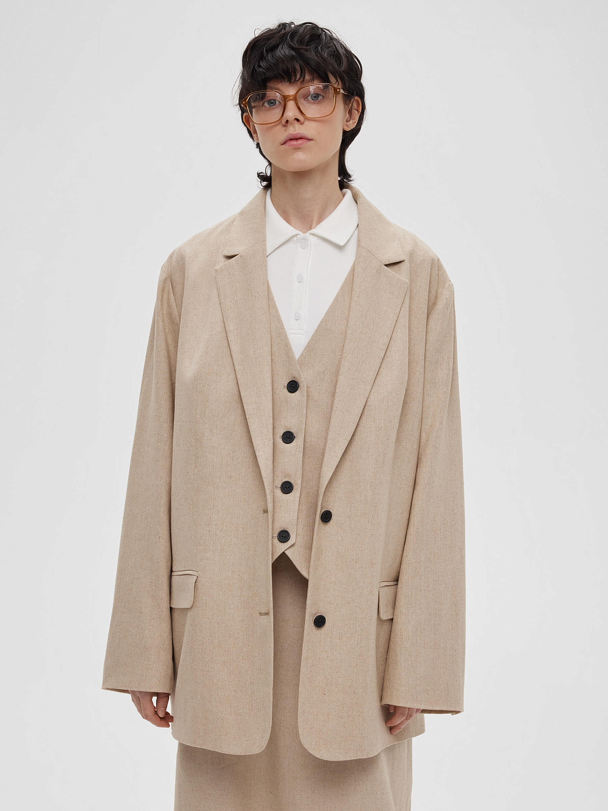 4663р9935рЖакет из льняной ткани 0192, бежевый