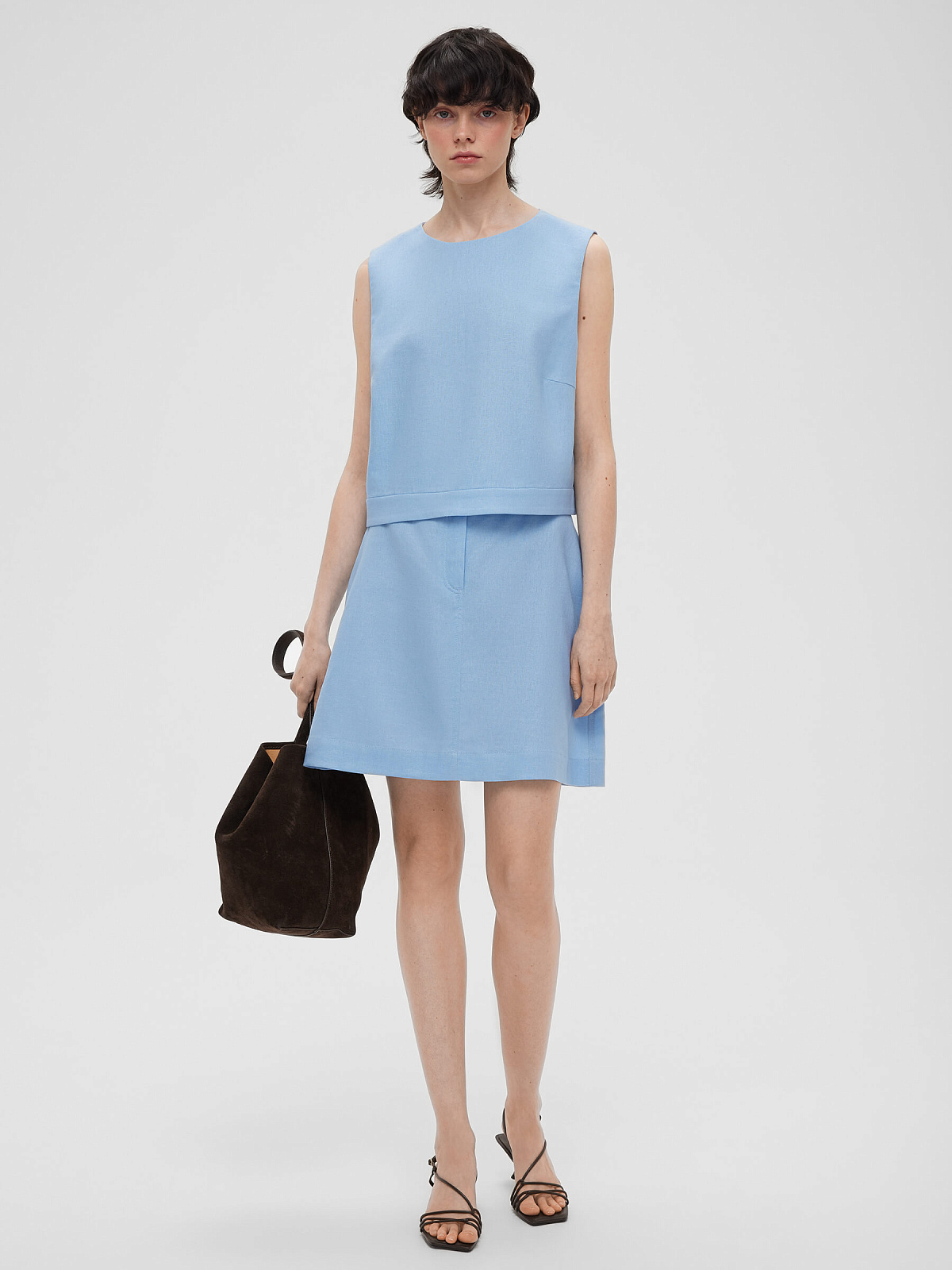 1965р3275рЮбка мини из льняной ткани 0205, голубой