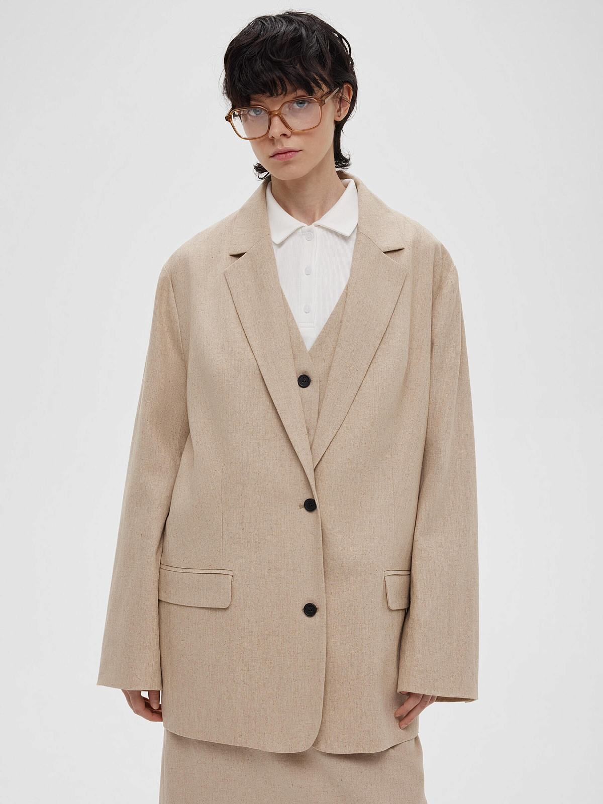 4663р9935рЖакет из льняной ткани 0192, бежевый