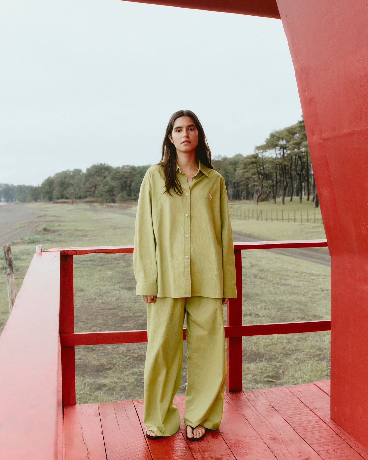 Рубашка свободного кроя из хлопка, оливковый