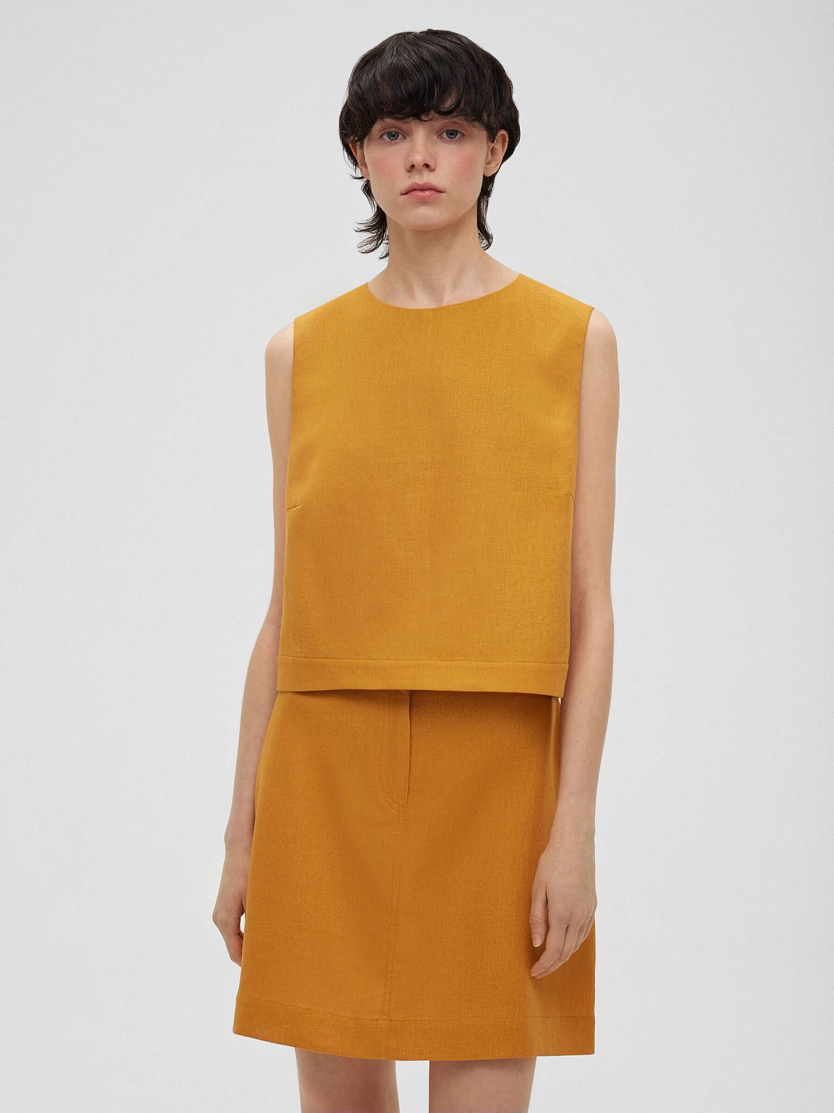 1638р3275рТоп из льняной ткани 0190, оранжевый