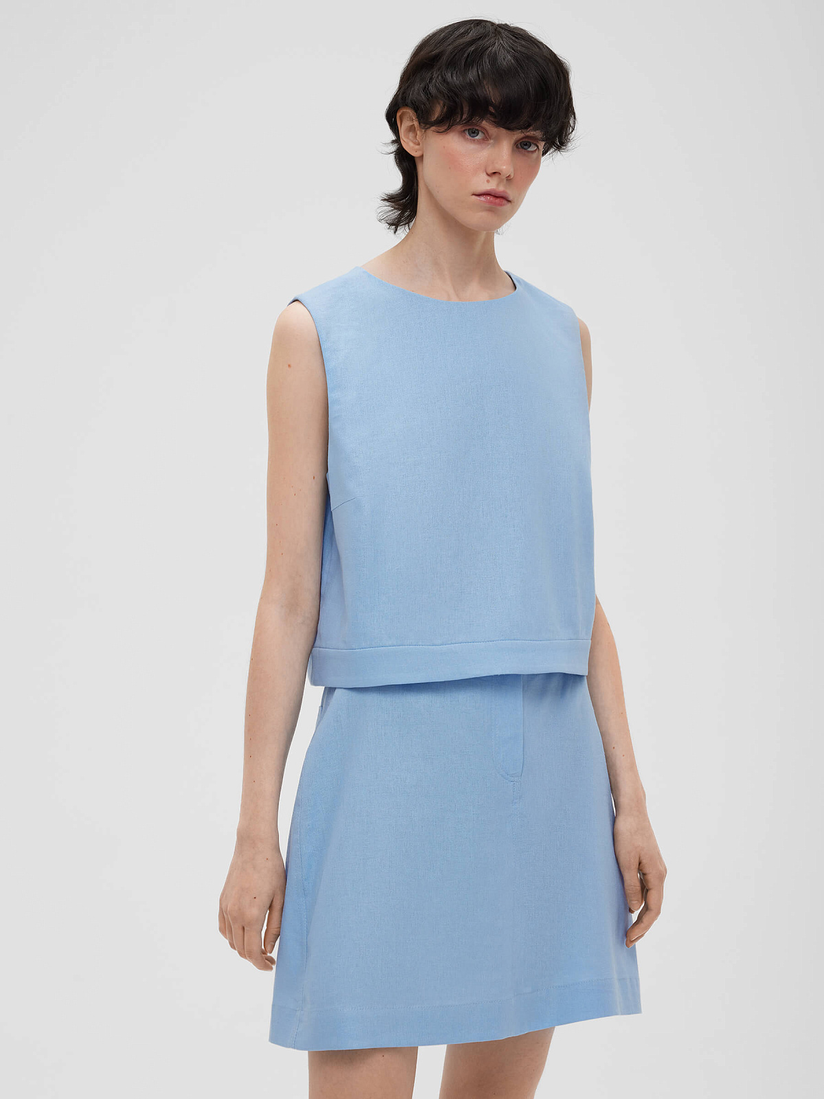 1638р3275рТоп из льняной ткани 0190, голубой