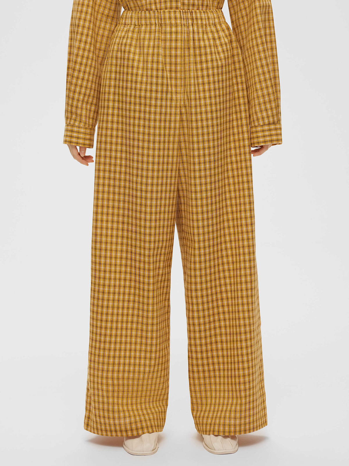 Брюки клеш из хлопка в клетку, желтый
