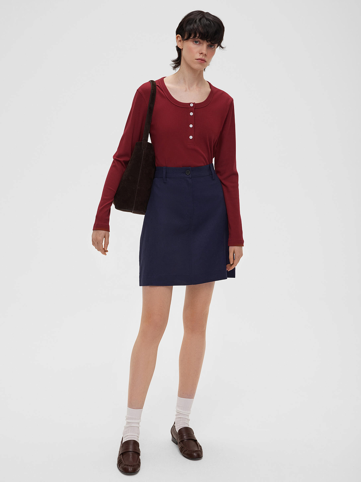 1965р3275рЮбка мини из льняной ткани 0205, синий