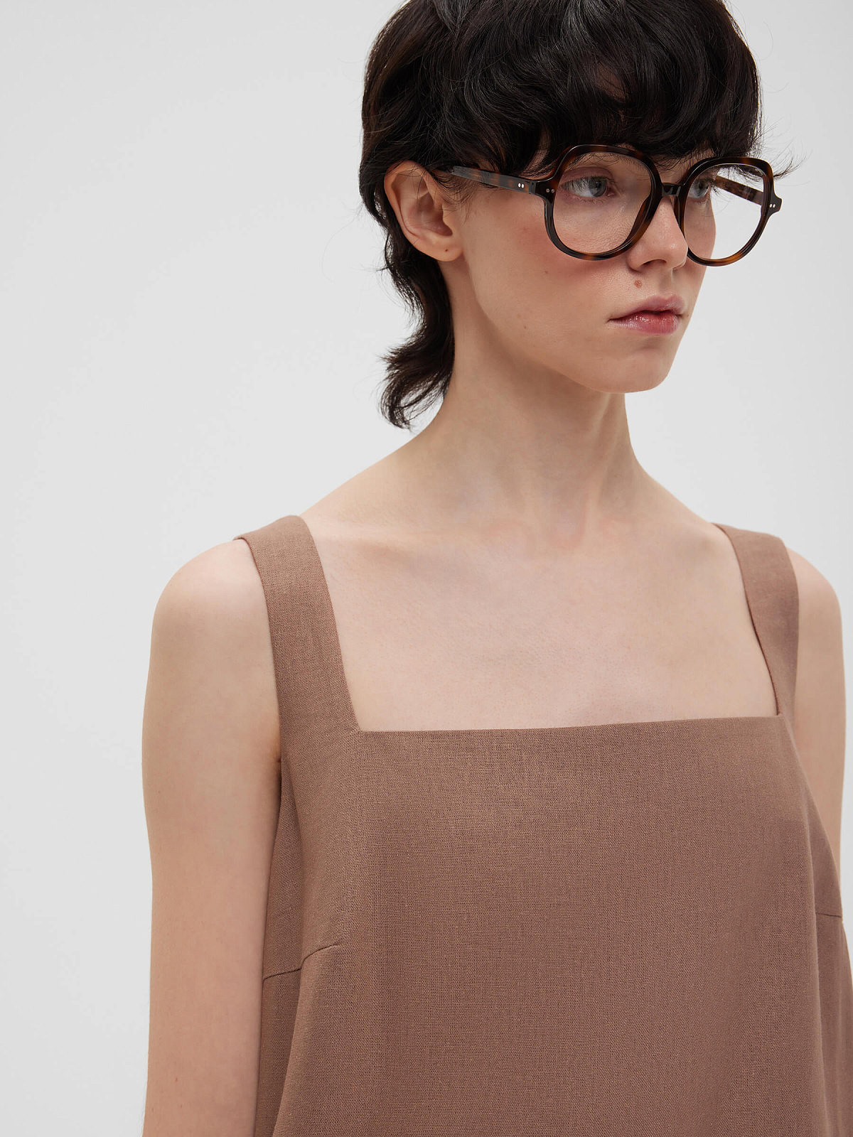 2463р4925рПлатье мини из льняной ткани 0191, светло-коричневый