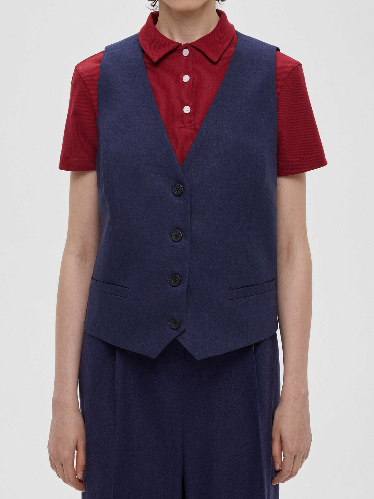 2709р4925рЖилет из льняной ткани 0203, синий