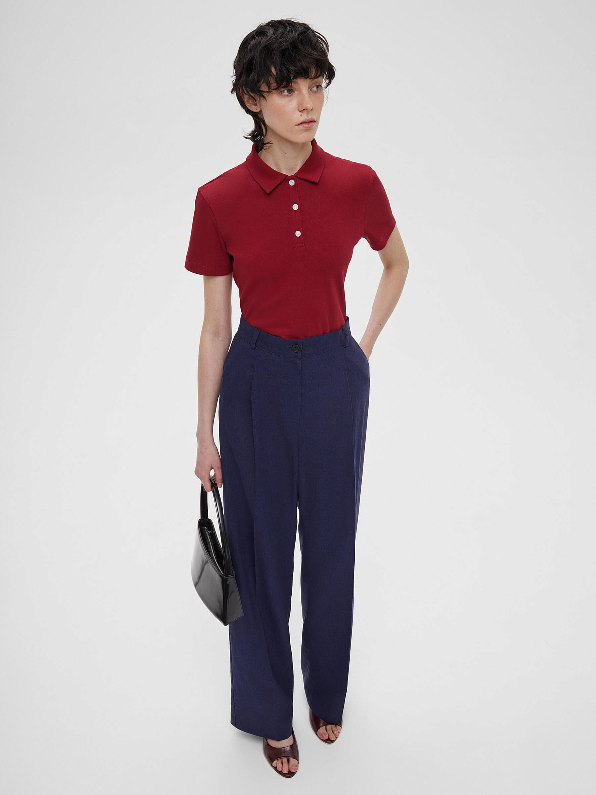 2955р4975рБрюки свободного кроя с защипами из льна 0195, синий