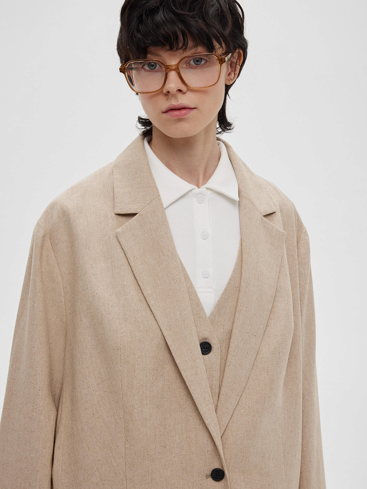 4663р9935рЖакет из льняной ткани 0192, бежевый