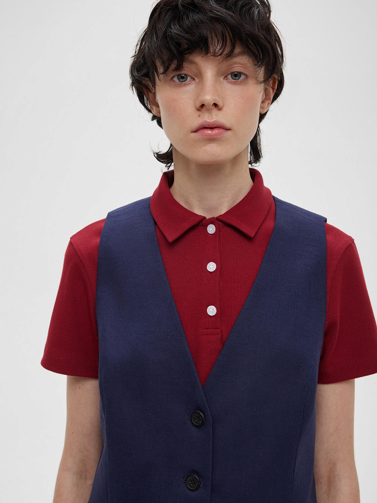 2709р4925рЖилет из льняной ткани 0203, синий