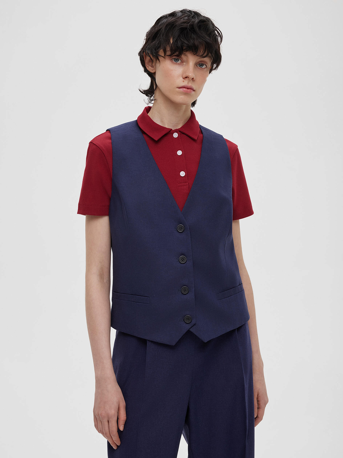 2709р4925рЖилет из льняной ткани 0203, синий