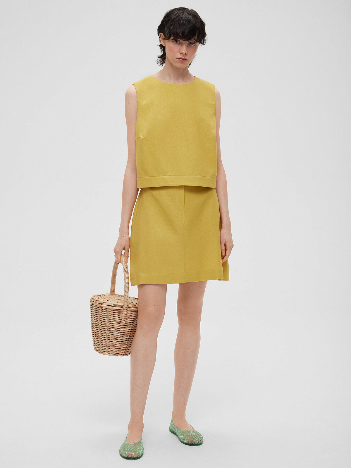 1965р3275рЮбка мини из льняной ткани 0205, желтый