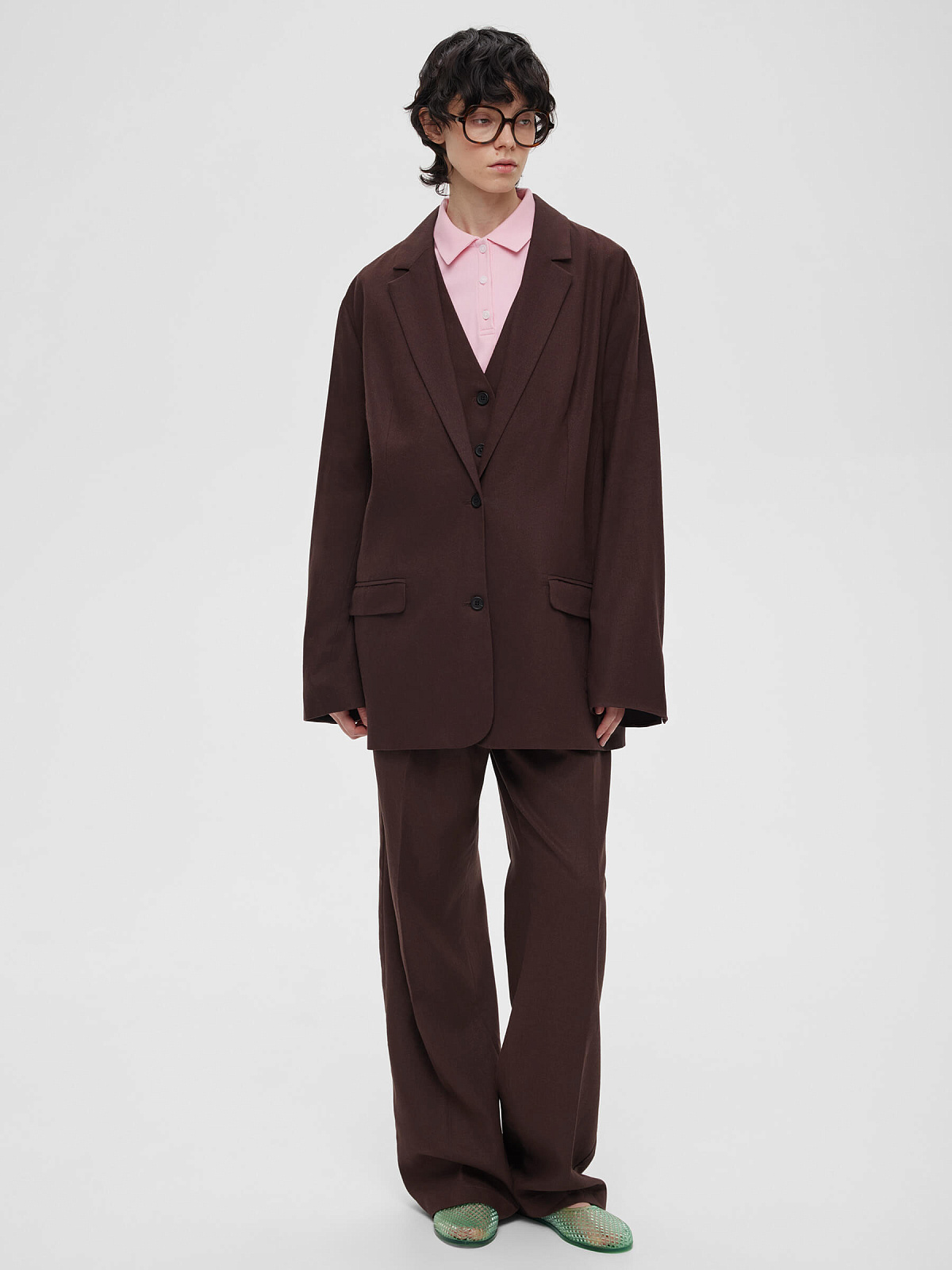 4663р9935рЖакет из льняной ткани 0192, коричневый