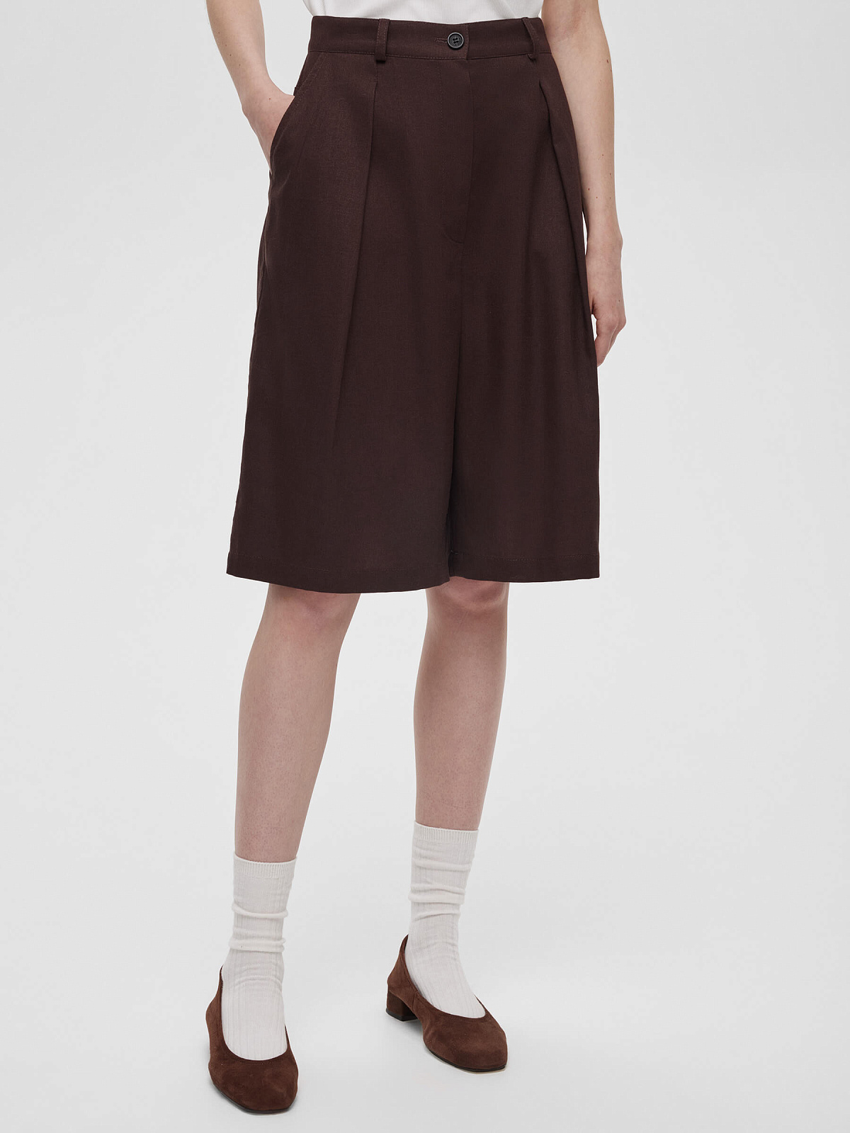 2406р4375рШорты-бермуды из льна 0196, коричневый