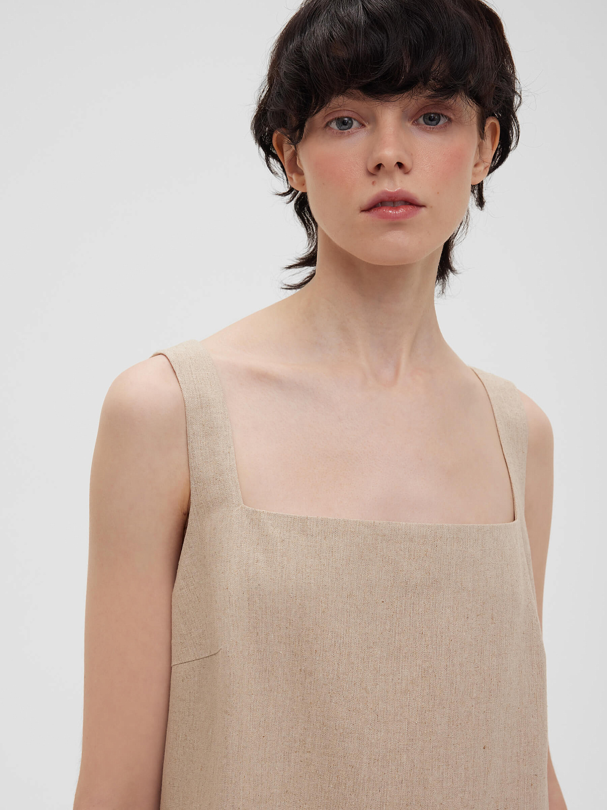 2463р4925рПлатье мини из льняной ткани 0191, бежевый