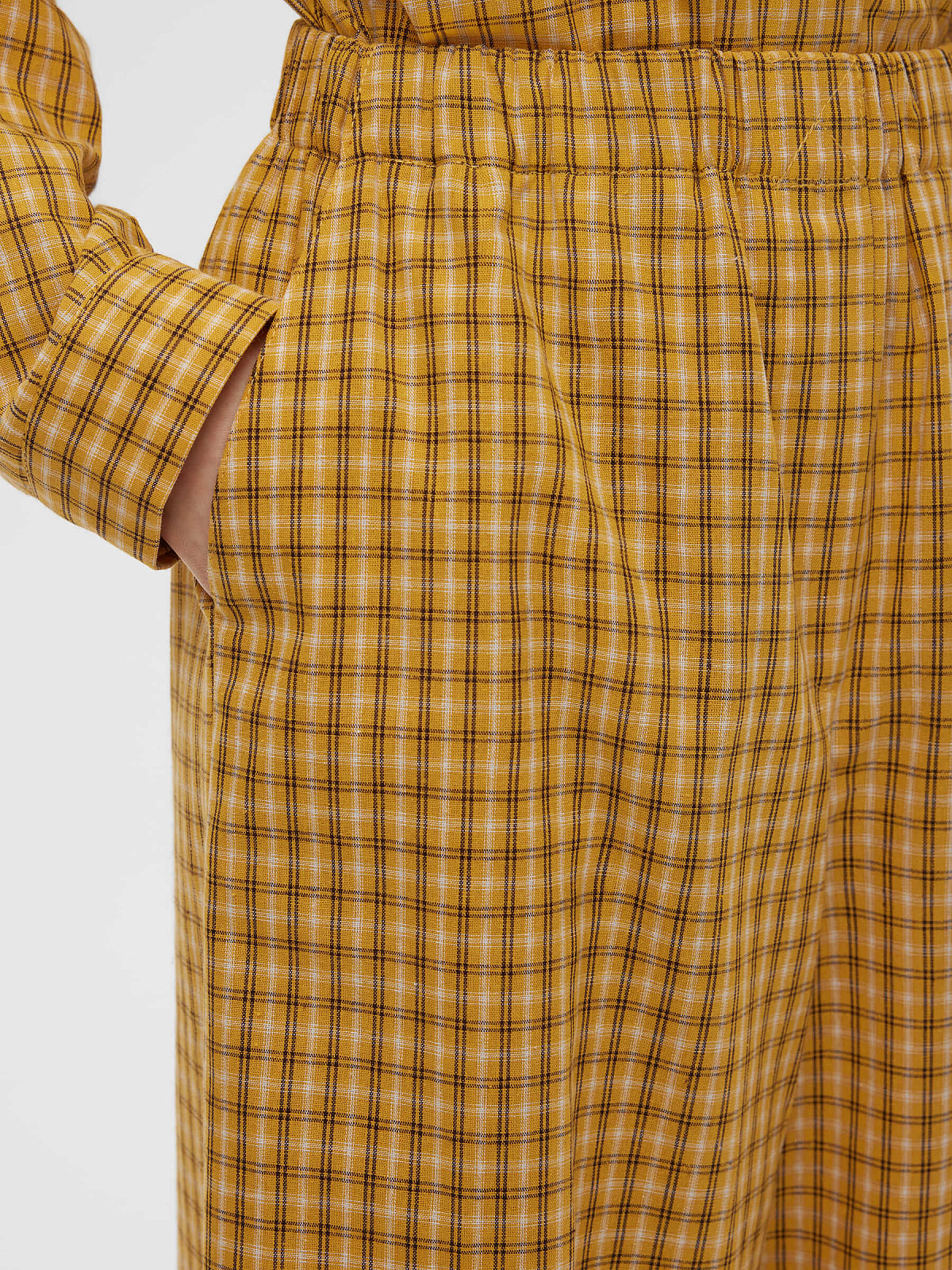 Брюки клеш из хлопка в клетку, желтый