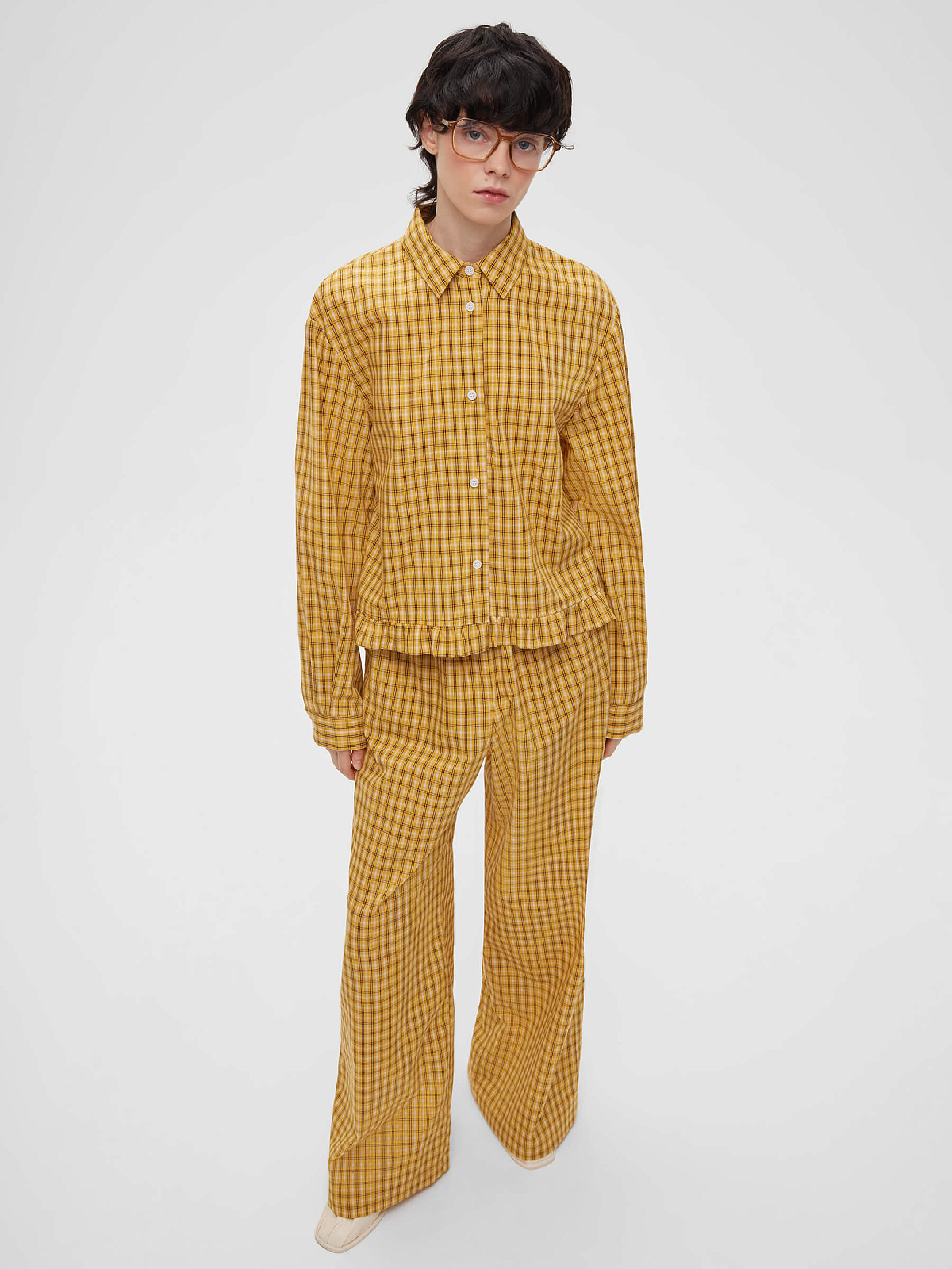 Рубашка укороченная из хлопка 0183, желтый