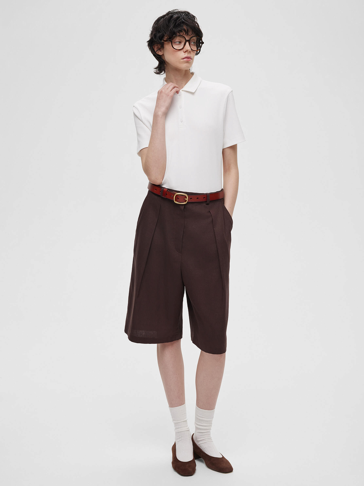 2406р4375рШорты-бермуды из льна 0196, коричневый