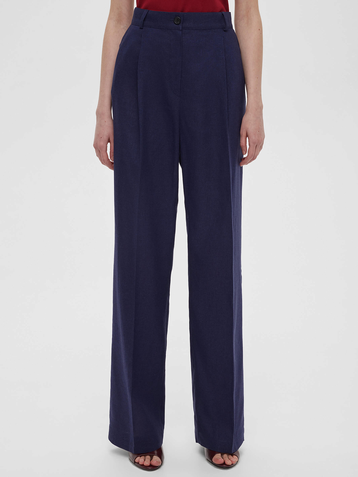 2955р4975рБрюки свободного кроя с защипами из льна 0195, синий