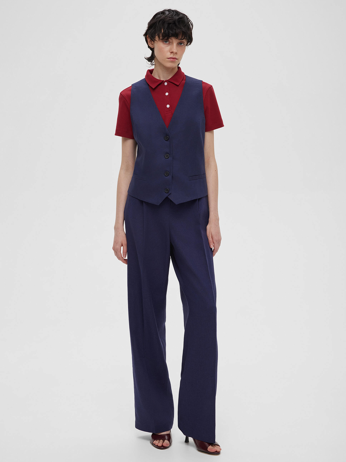 2709р4925рЖилет из льняной ткани 0203, синий