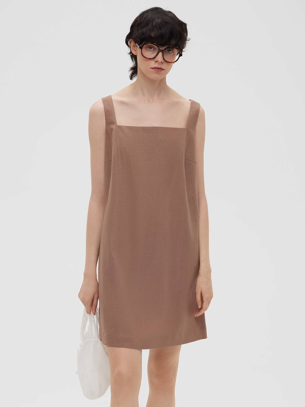 2463р4925рПлатье мини из льняной ткани 0191, светло-коричневый