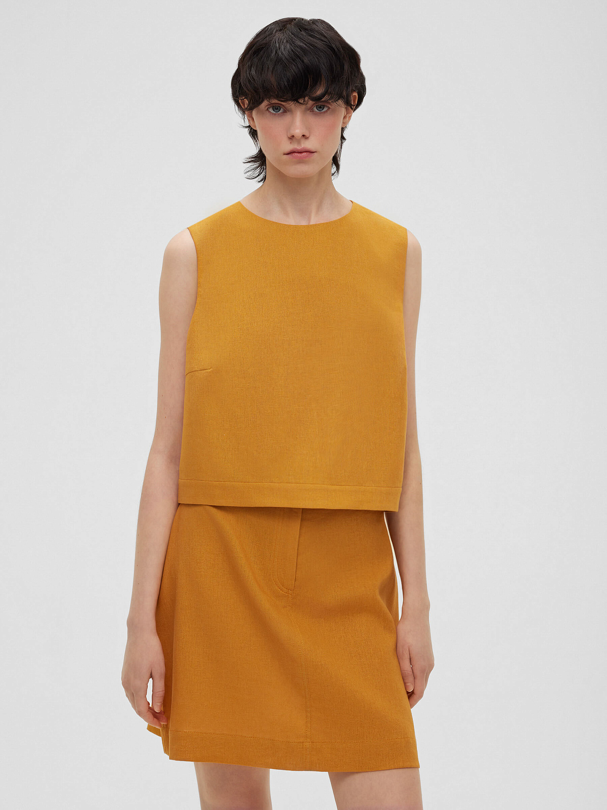 1638р3275рТоп из льняной ткани 0190, оранжевый