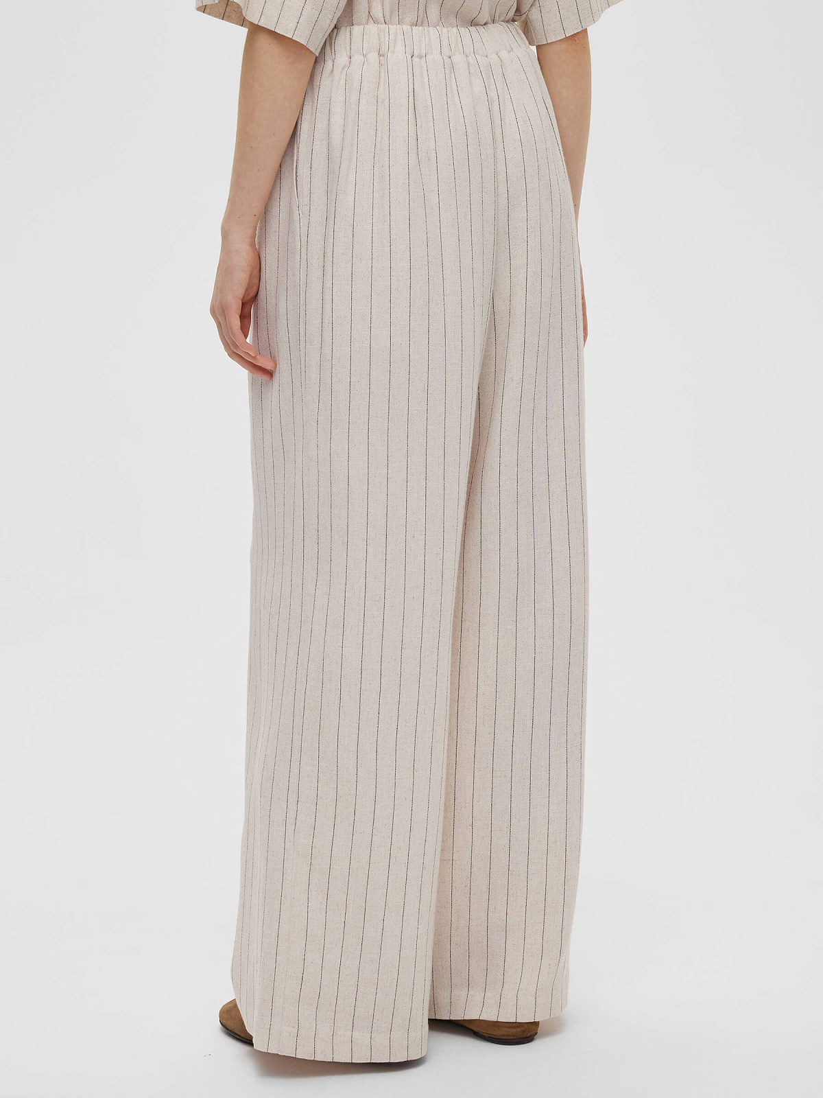 1970р4925рБрюки льняные на резинке в полоску, молочный