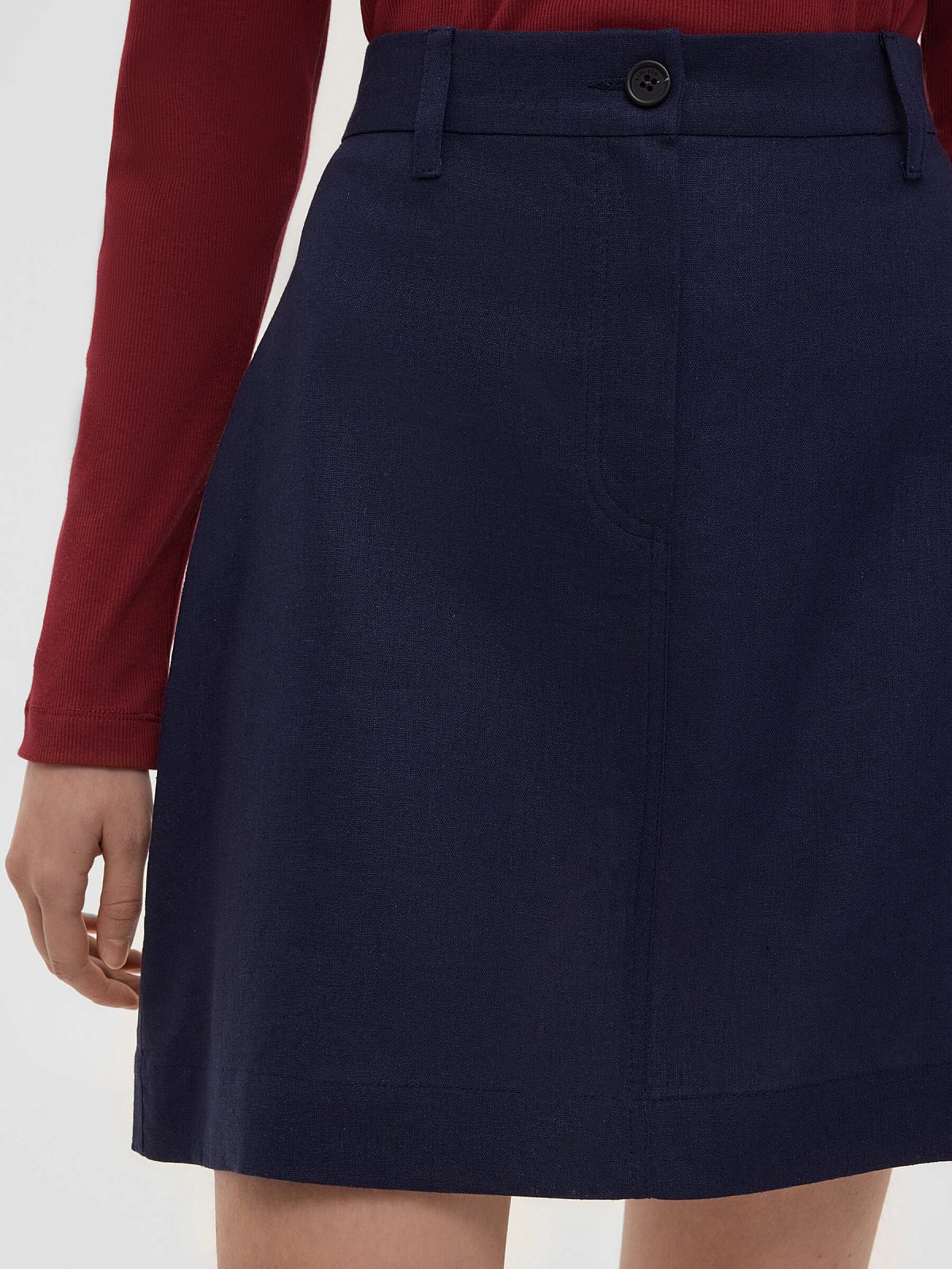 1965р3275рЮбка мини из льняной ткани 0205, синий