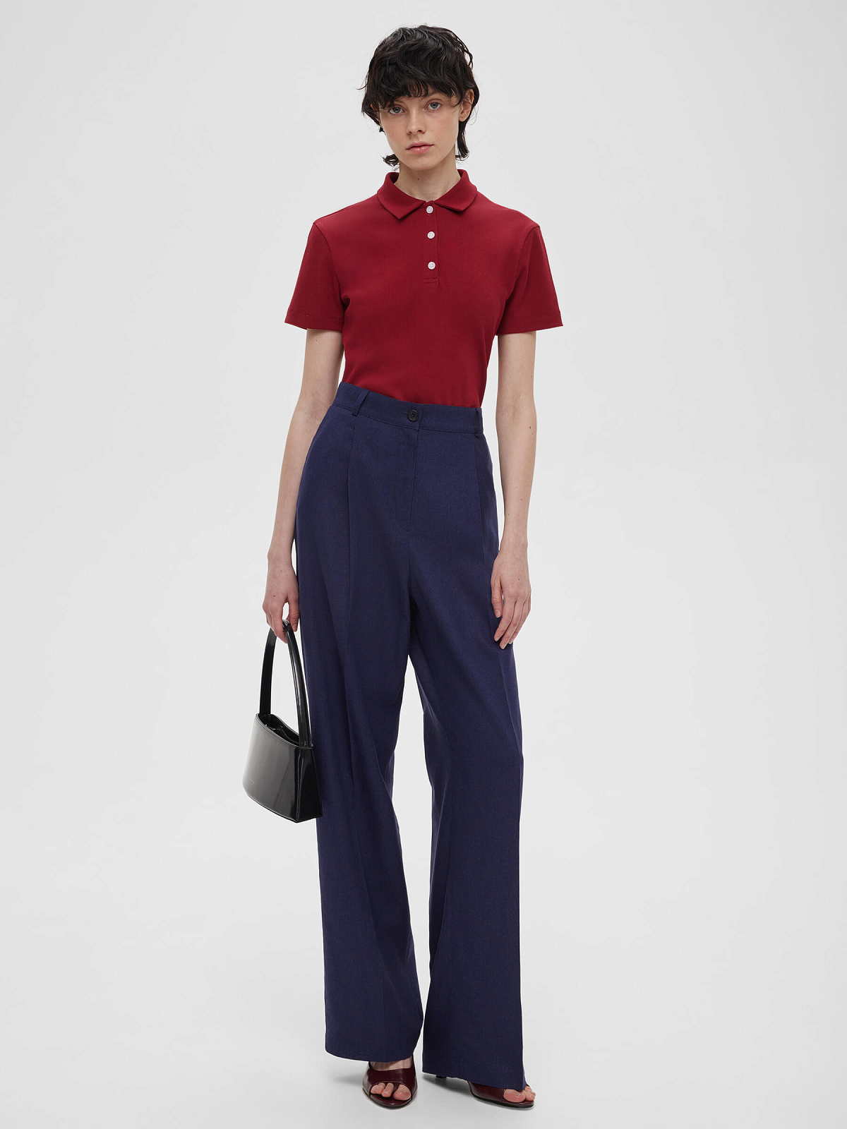 2955р4975рБрюки свободного кроя с защипами из льна 0195, синий