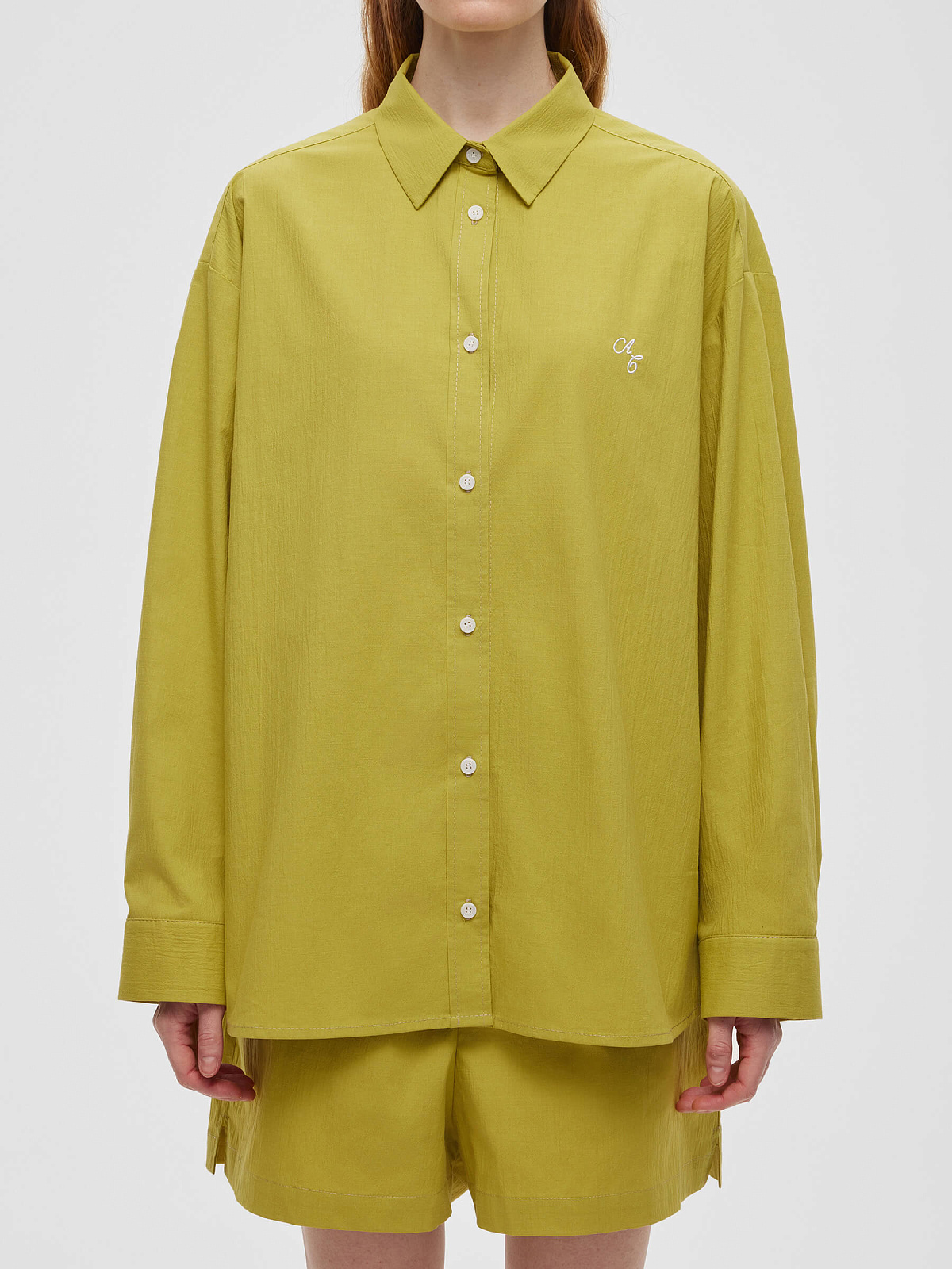 Рубашка свободного кроя из хлопка, оливковый