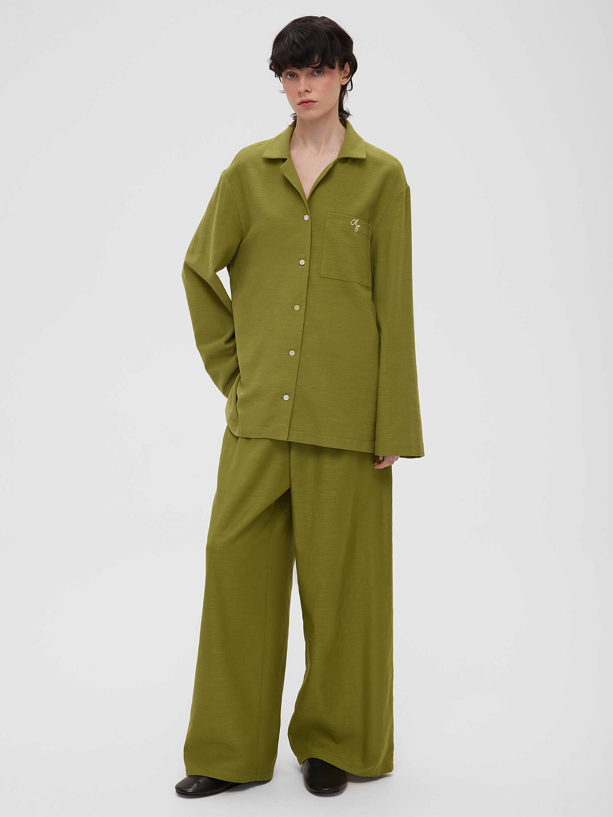 1970р4925рБрюки из льняной ткани на резинке, зеленый