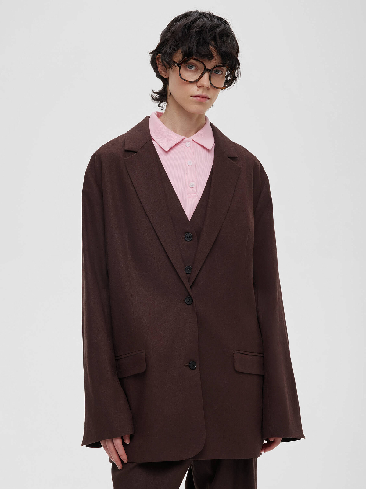 4663р9935рЖакет из льняной ткани 0192, коричневый