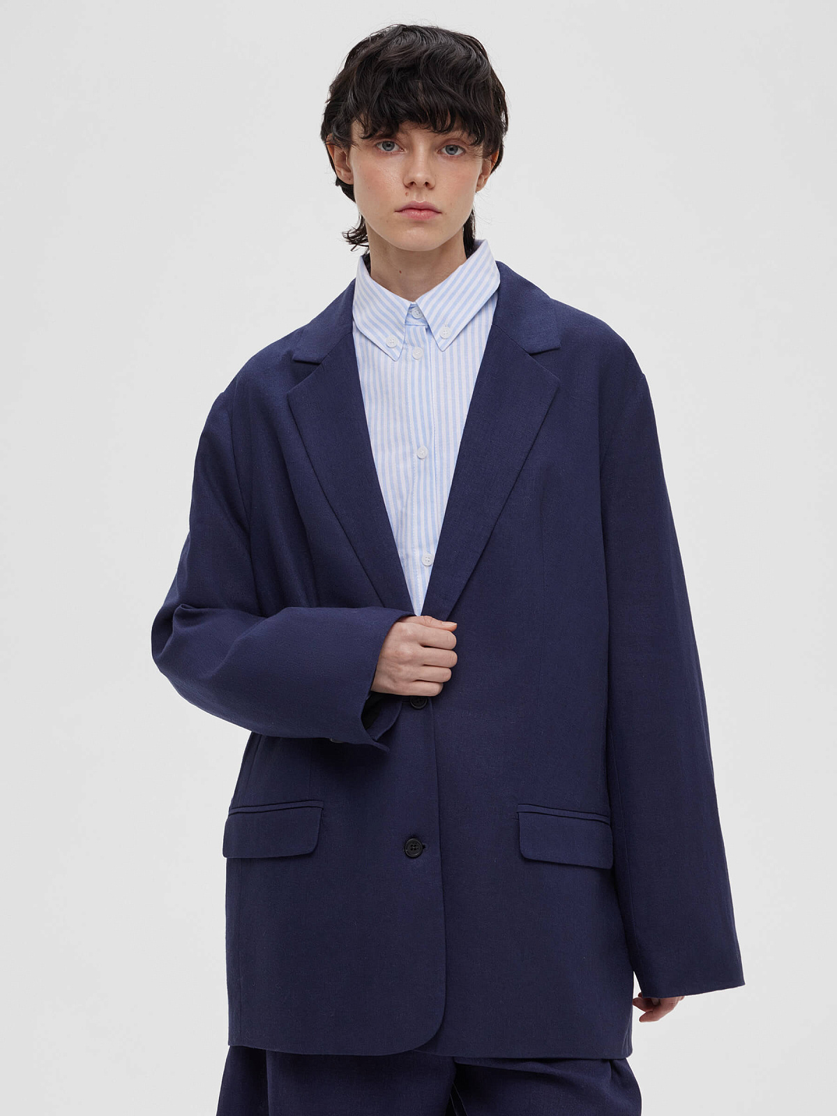 4663р9935рЖакет из льняной ткани 0192, синий