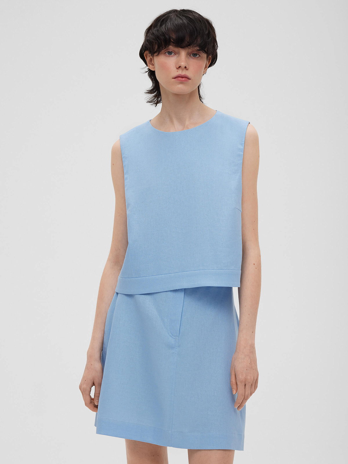 1638р3275рТоп из льняной ткани 0190, голубой
