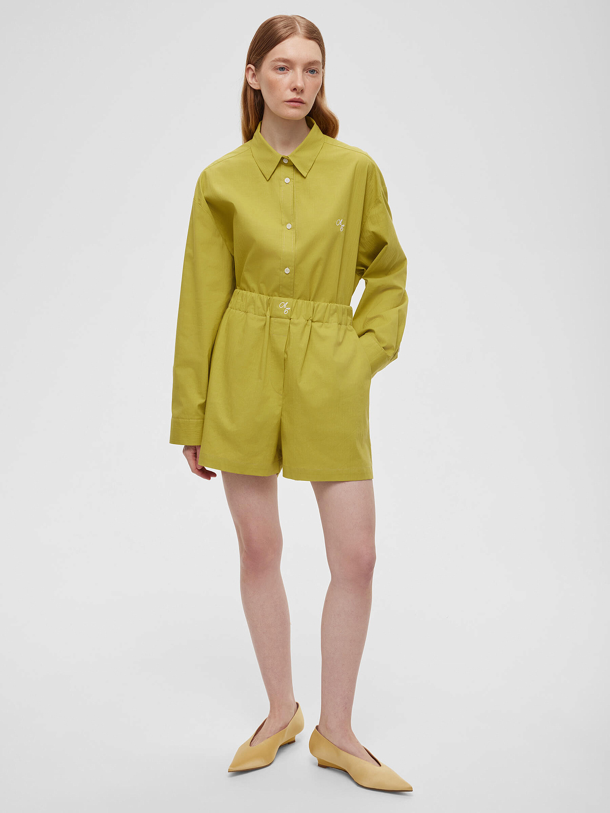 Рубашка свободного кроя из хлопка, оливковый