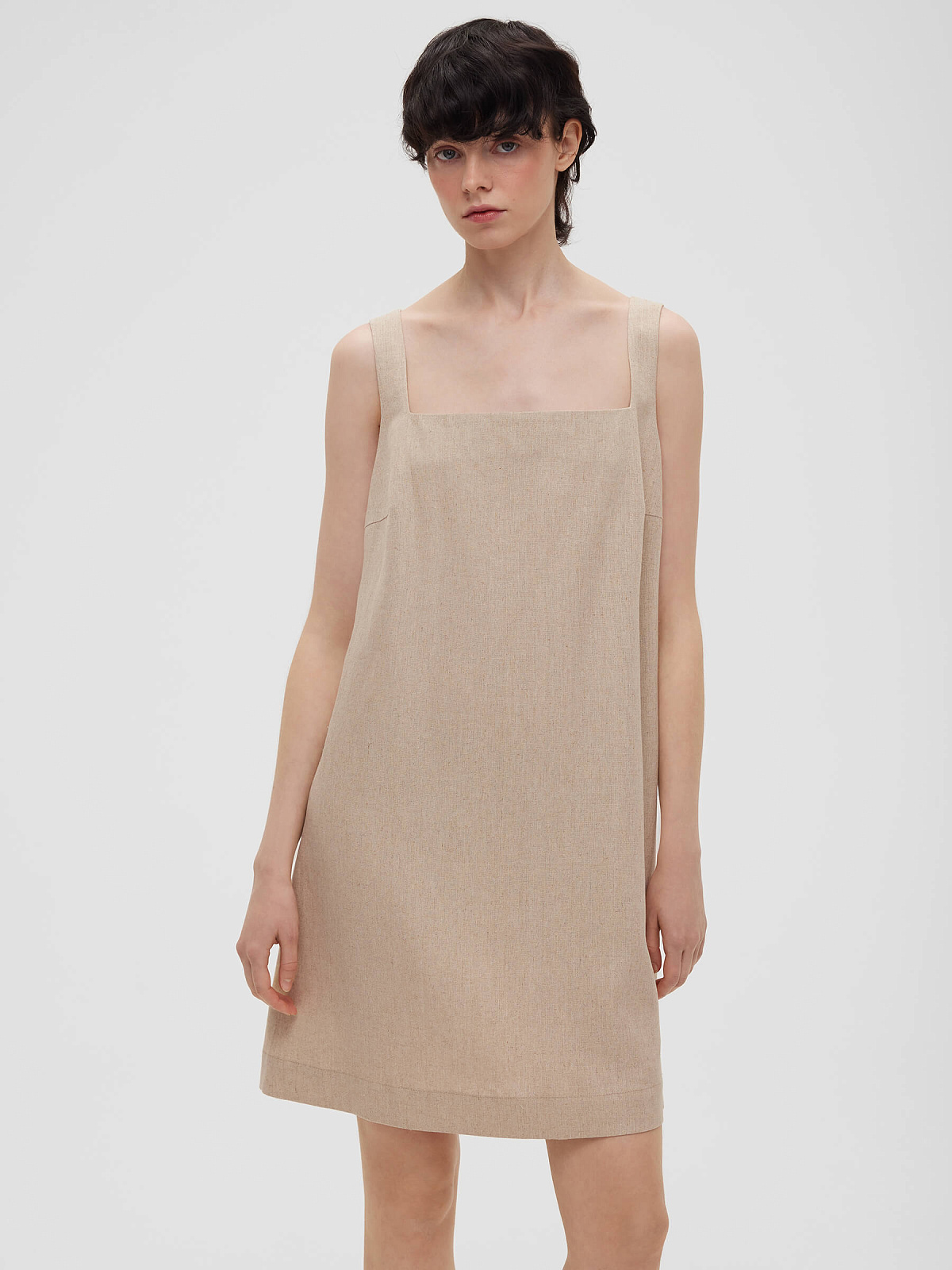 2463р4925рПлатье мини из льняной ткани 0191, бежевый