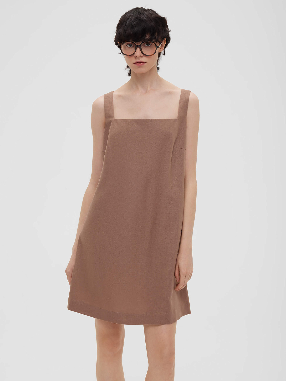 2463р4925рПлатье мини из льняной ткани 0191, светло-коричневый
